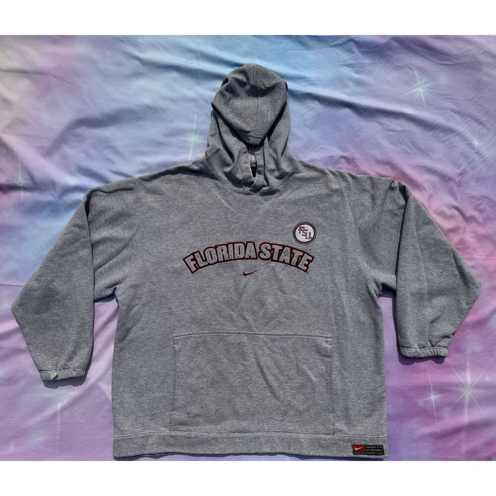 VTG Nike Florida State Center Swoosh Check Hoodie Mens XL Gray 90's Early Y2k